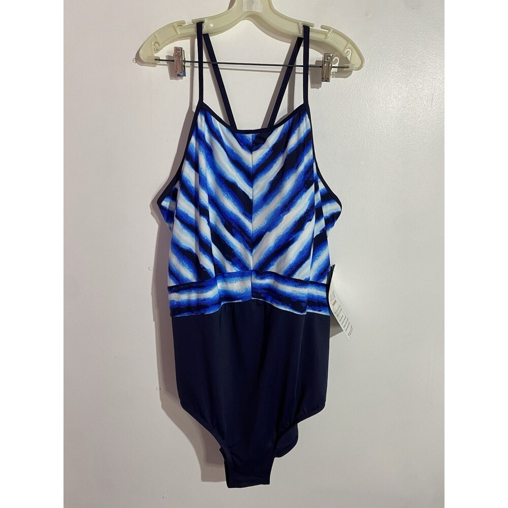 Avenue One Piece Swimsuit 28 Blue Striped Beach Resort Cruise‎ Slimming Tanning